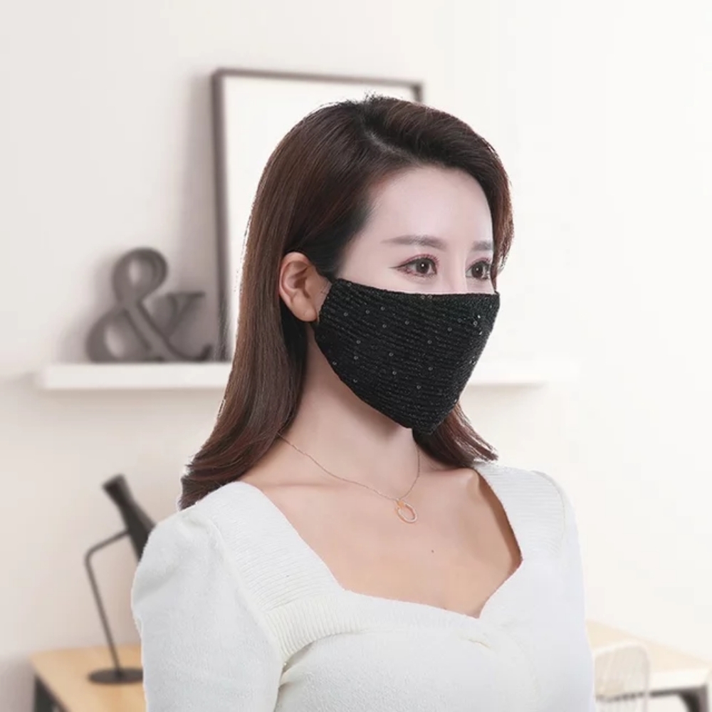 Black Sequin Cloth Face Mask